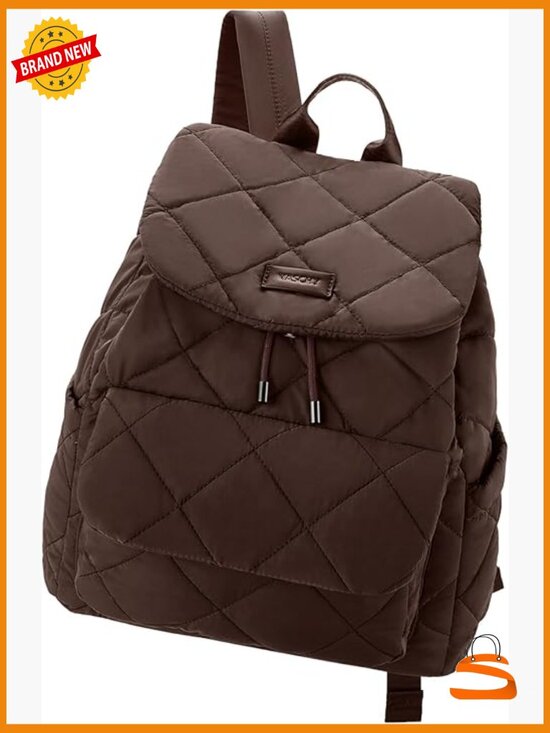 Quilted Puffer Flap Drawstring Backpack Purse for Women, Lightweight Casual
